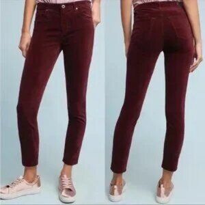 Adriano Goldschmied Anthropologie The Stevie Ankle Velvet Burgundy Wine Size 25